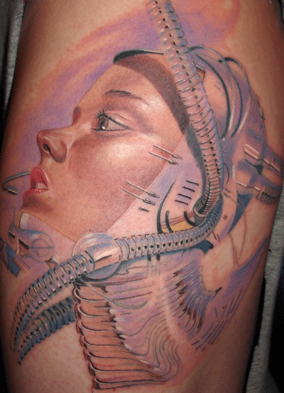 Sorayama robot girl color tattoo