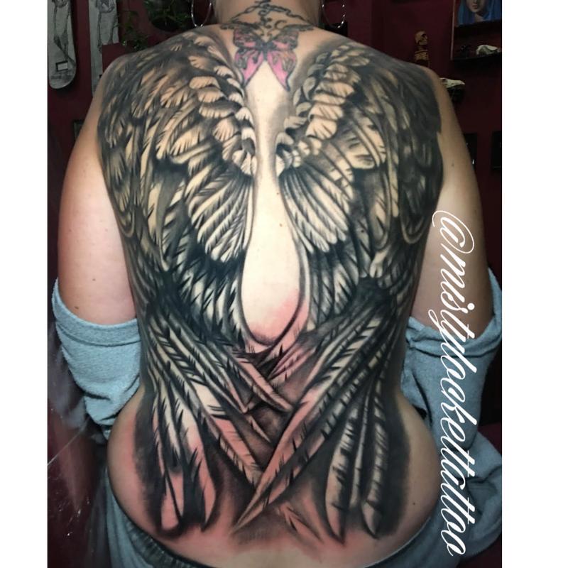 Black and grey angel wings