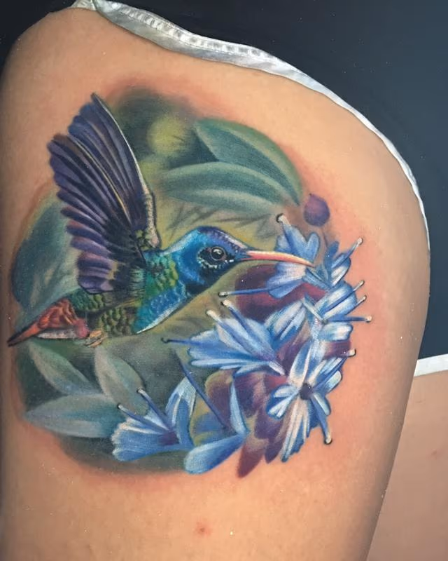 color realism hummingbird tattoo
