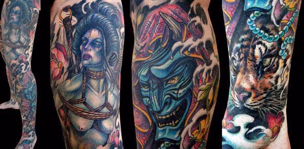 Japanese Inspired Leg Sleeve Tattoo