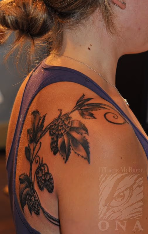 hops black and grey vine tattoo