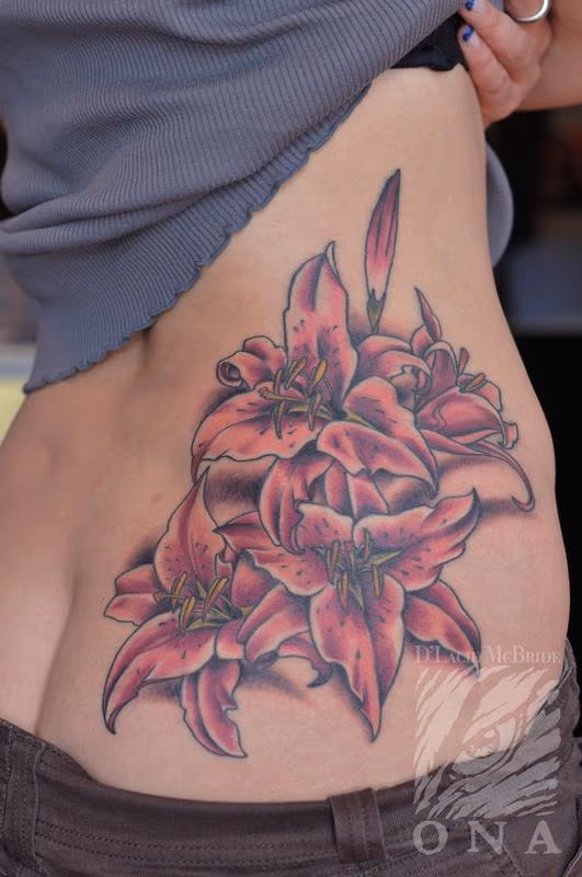 Stargazer lily pink flower tattoo