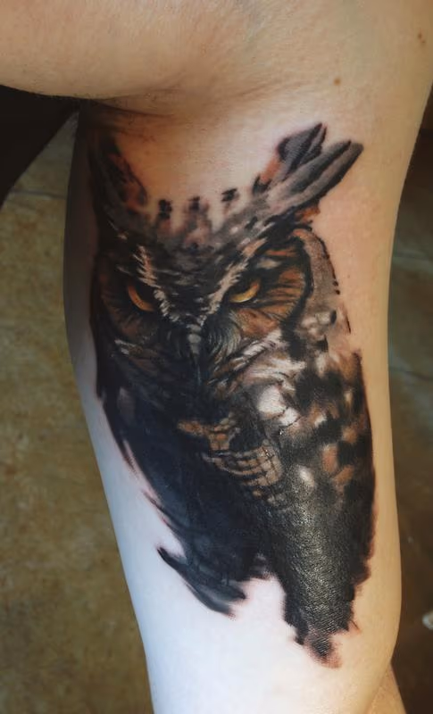 owl cover-up tattoo