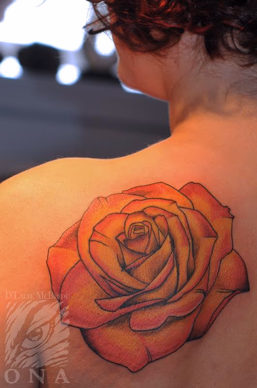 yellow pink rose tattoo