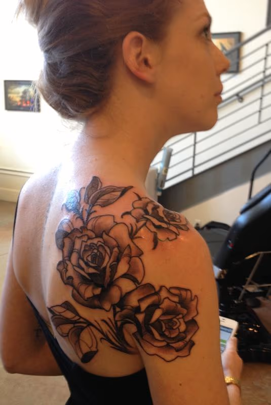 rose flower black and grey tattoo