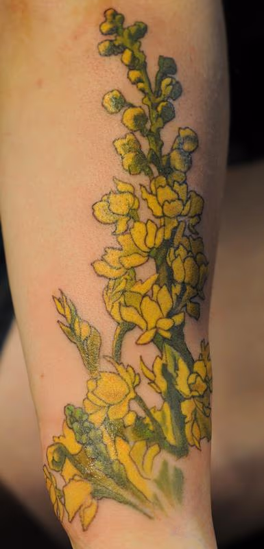 Oregon grape flower tattoo