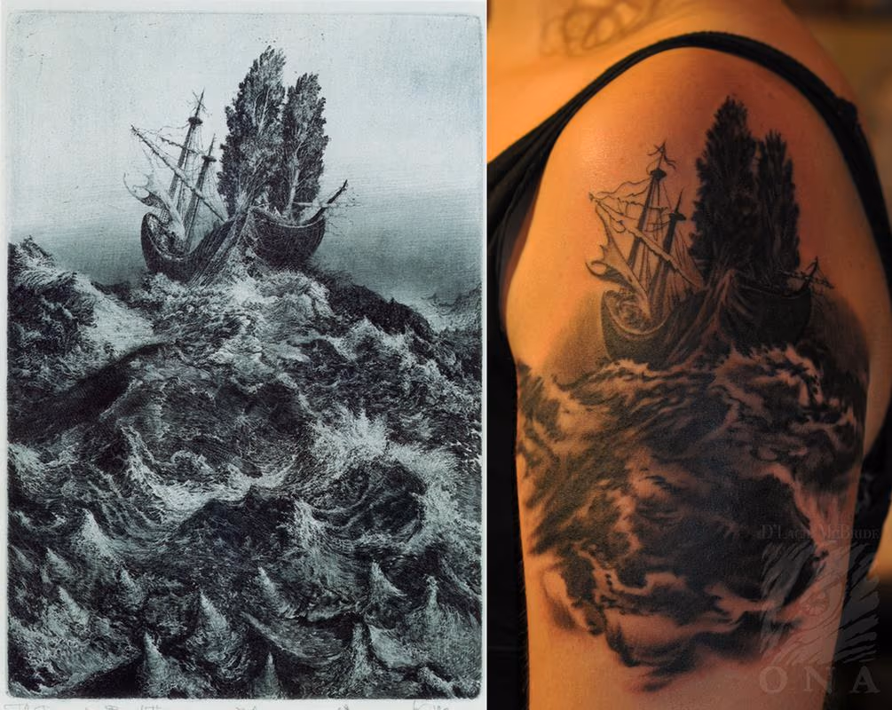 Brunovsky etching black and grey tattoo