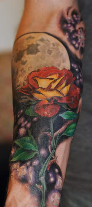 color rose moon tattoo