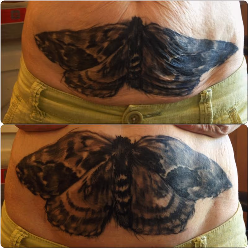 moth black and grey tattoo