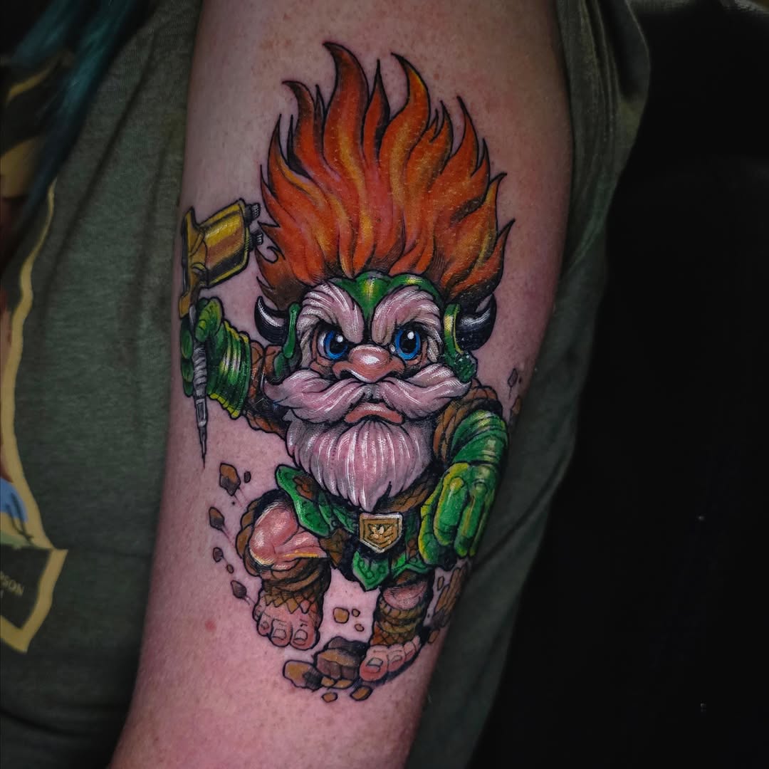 Trollaf the Red fantasy character tattoo, arm
