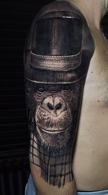 Monkey in Hat tattoo