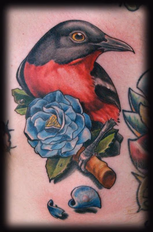 Neo Traditional Bird and Rose