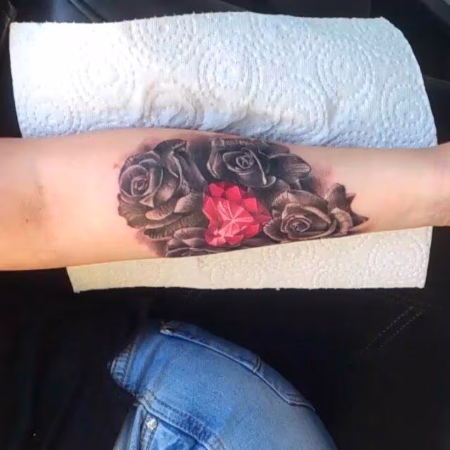 Black and Gray Roses with Jewel