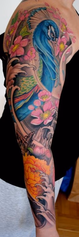 Peacock and Flower Sleeve