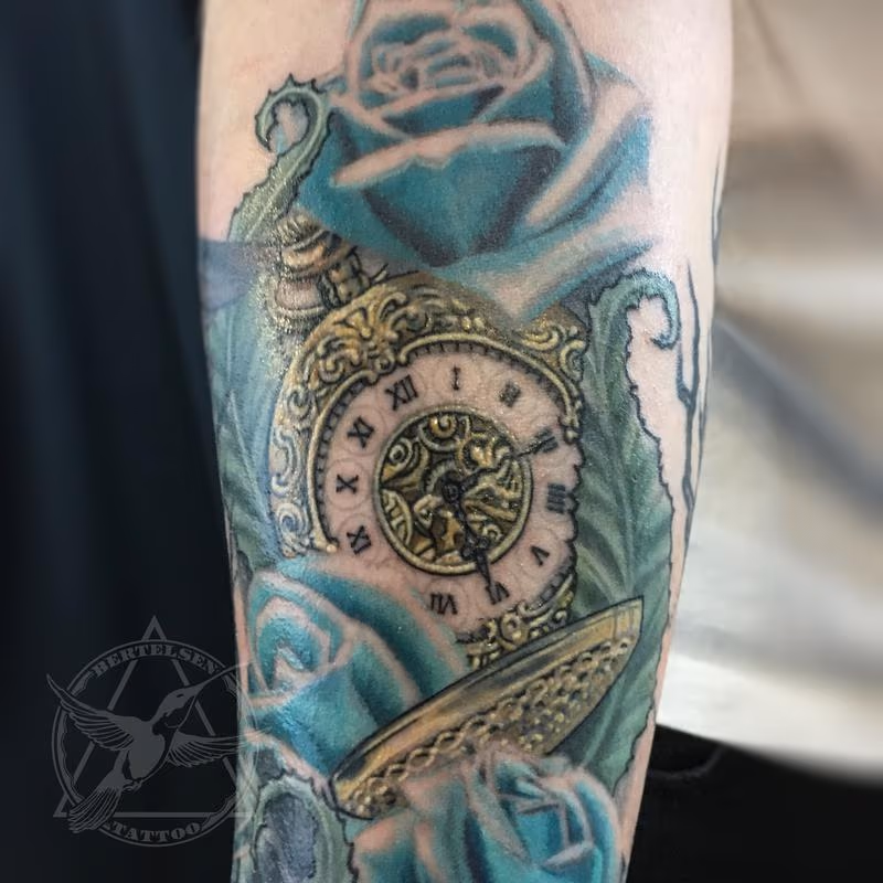 Pocket watch, Nature and Blue Roses