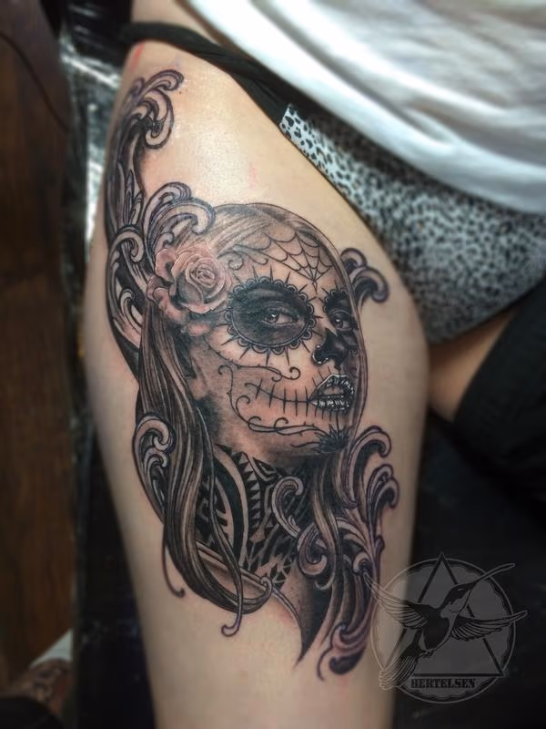 Black and Grey Day of the Dead Girl