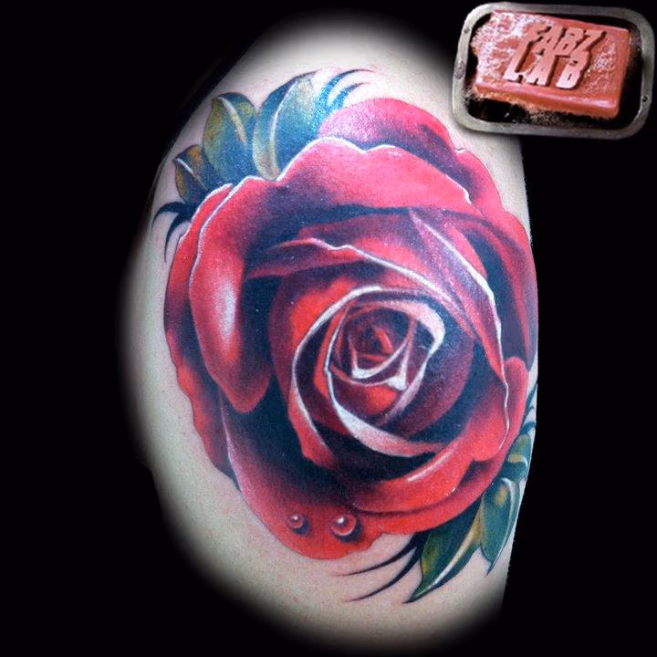 Rose Tattoo with Dew Drops