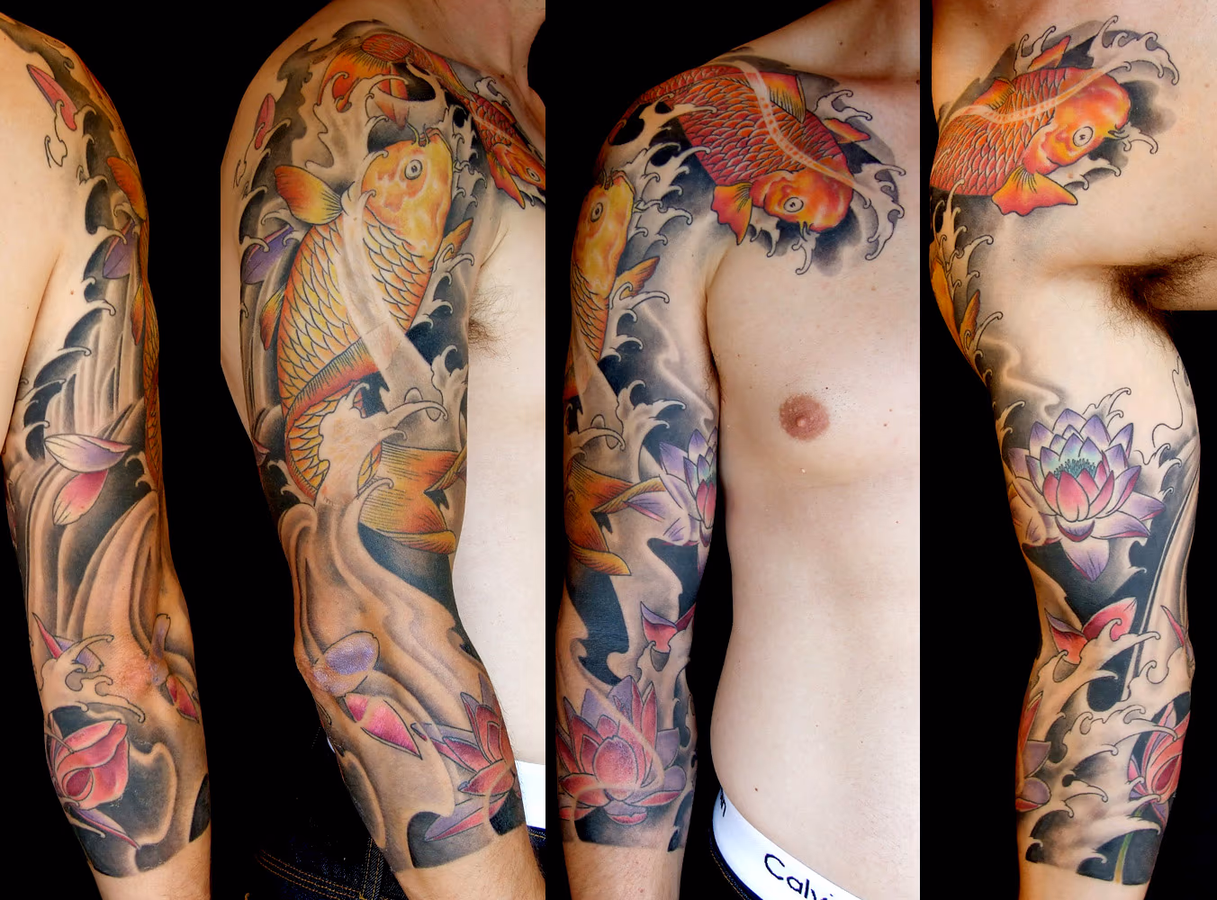 Koi fish and lotuses