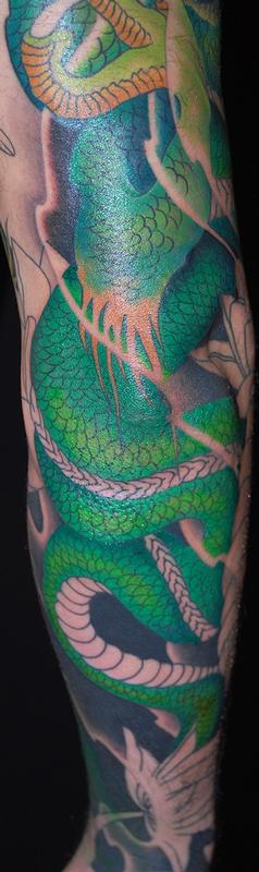 Dragon + Lotuses in progress