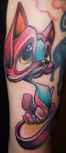 Cute New School Cat Tattoo