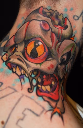 Zombie Monster Neck Tattoo