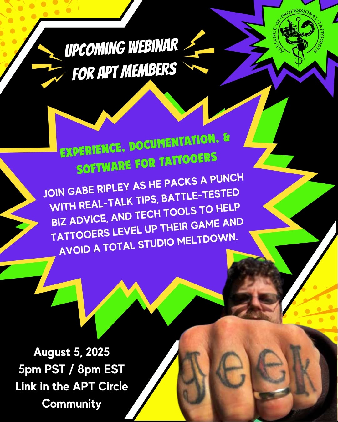 August 5th 8PM EST exclusively for the APT Community - Experience, Documentation, & Software for Tattooers
