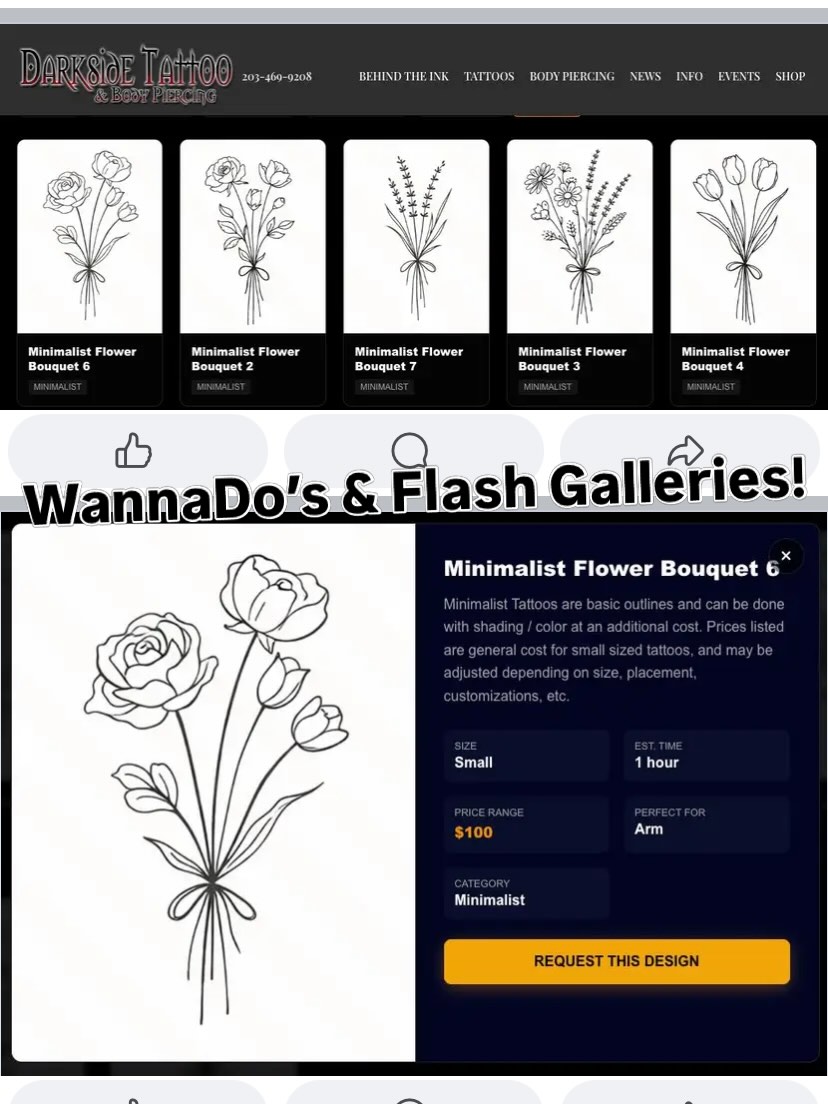 Minimalist flower bouquet tattoo flash design