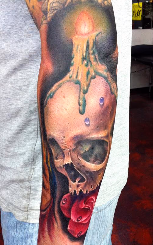 Rose, Skull and candle tattoo