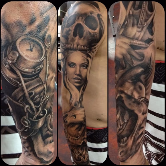 Black and Grey Sleeve Tattoo