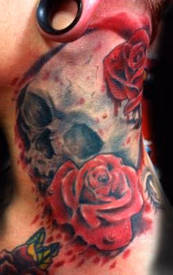 Realistic Skull and Rose Tattoo