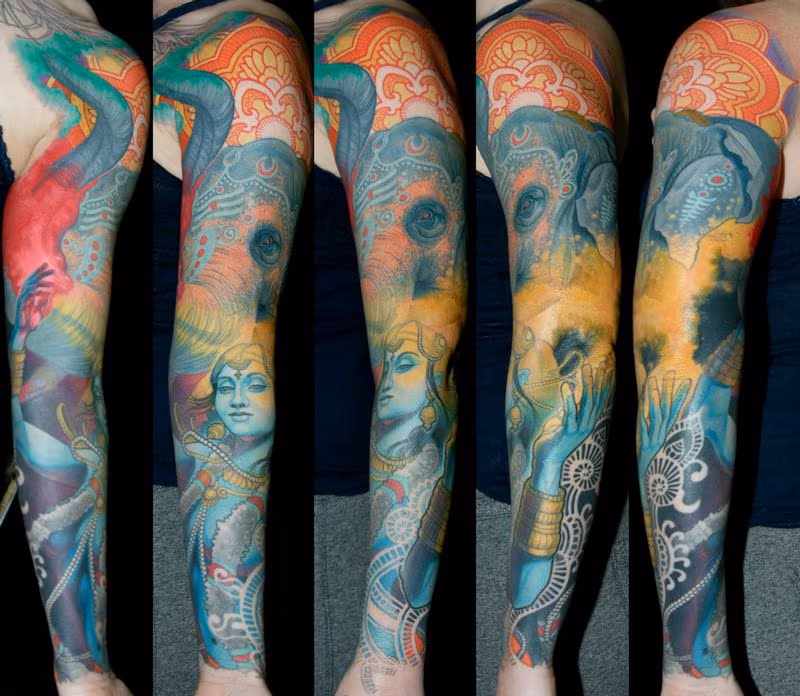 Holi Festival Sleeve Tattoo