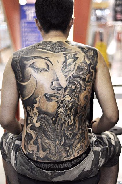 Black and Grey Buddha Tattoo