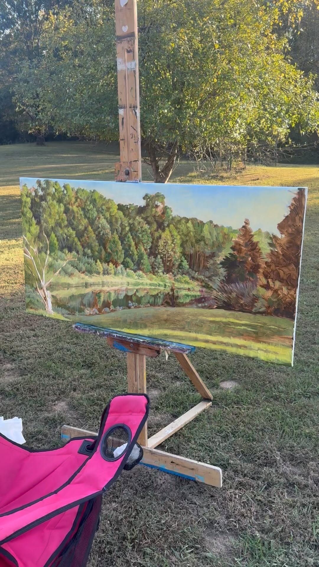 Plein air landscape painting, 24x48 canvas