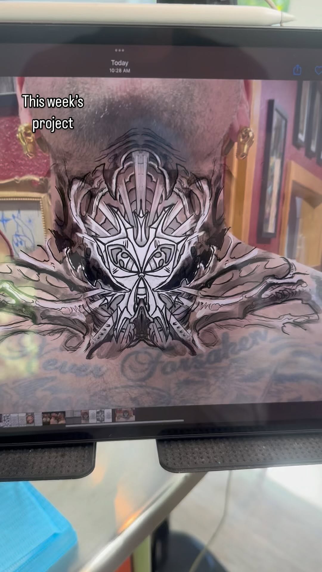 Biomechanical neck tattoo digital design