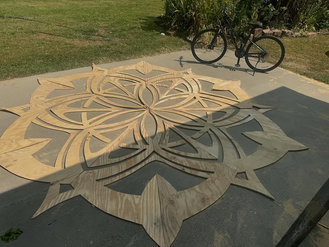 Giant wooden Burn Mandala sculpture