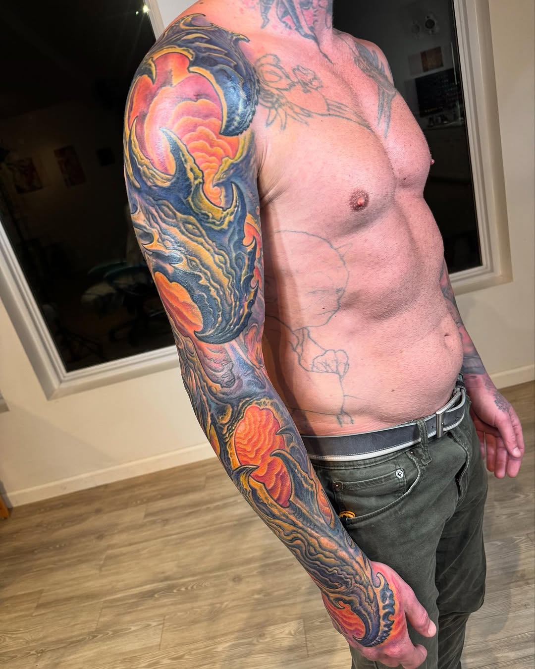 Colorful biomechanical organic full sleeve