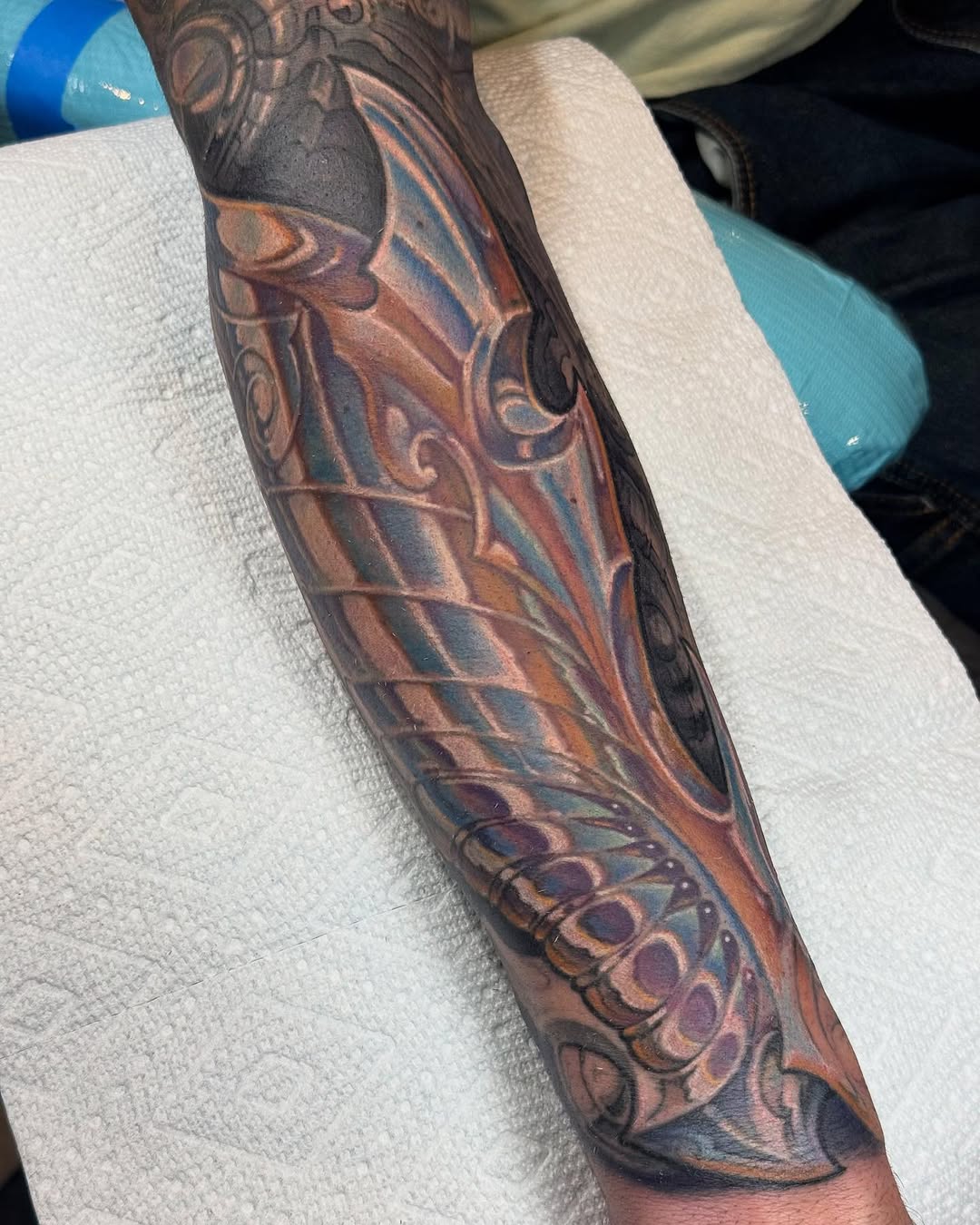 Biomechanical armor sleeve in color, forearm