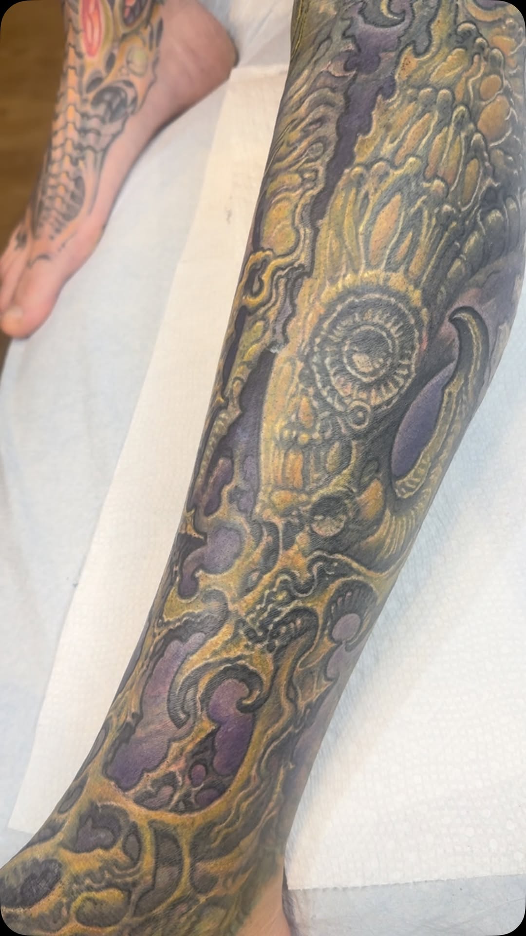 Biomechanical skull leg sleeve cover-up in color