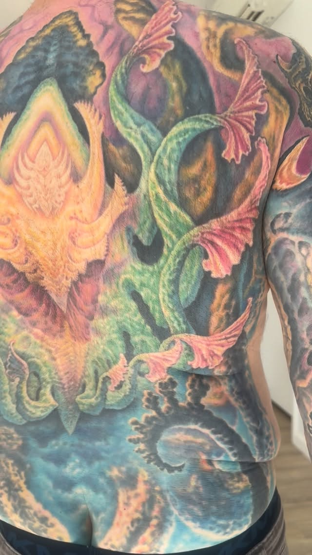 Surreal color back piece, organic florals