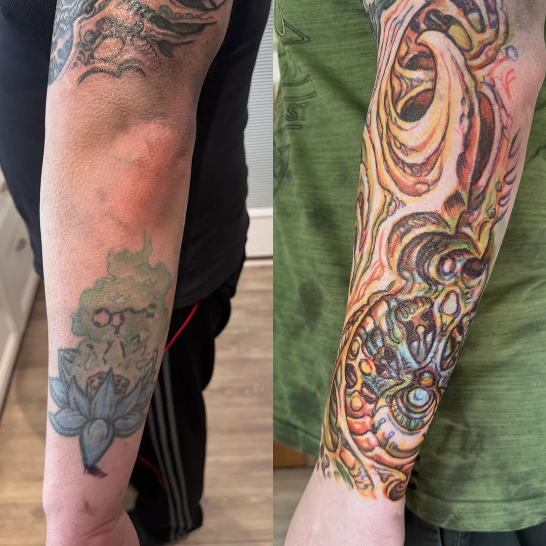 Colorful bio-organic coverup forearm sleeve