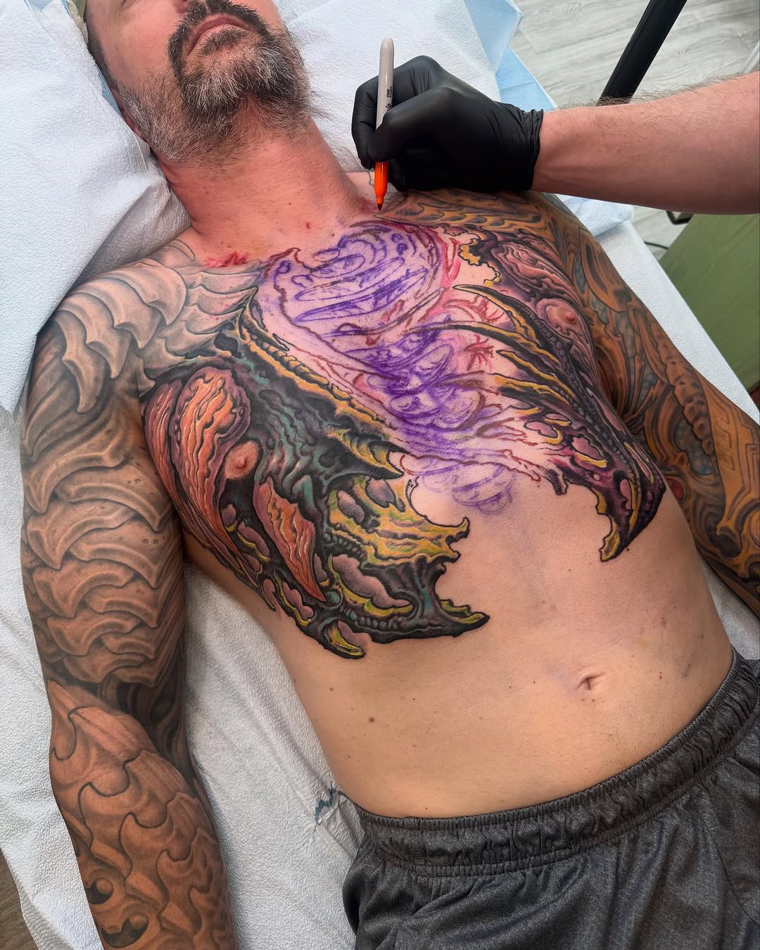 Biomechanical chest and sleeve collab in progress