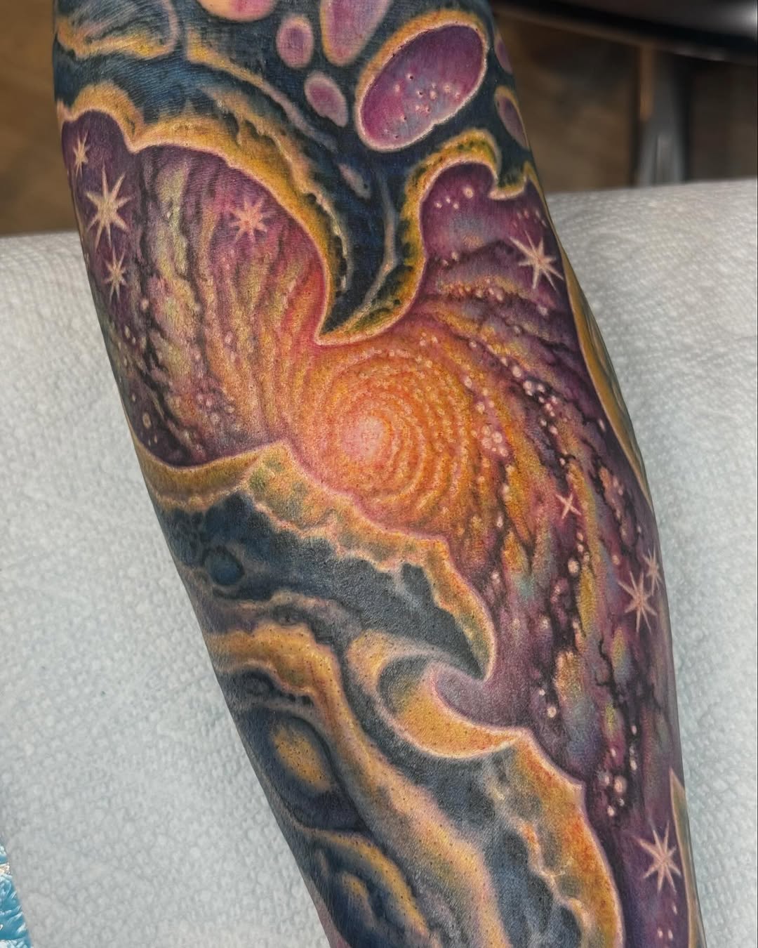 Cosmic bio-organic galaxy sleeve, forearm