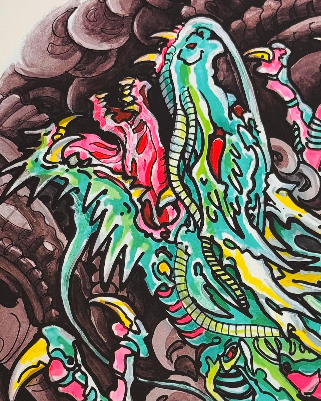 Biomechanical dragon flash in vivid color