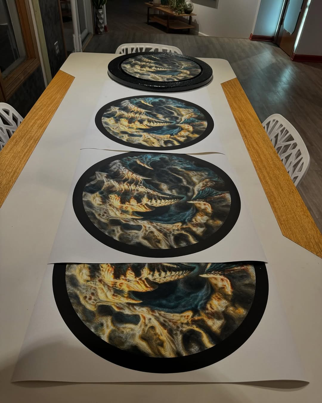 Circular surreal biomech oil painting prints
