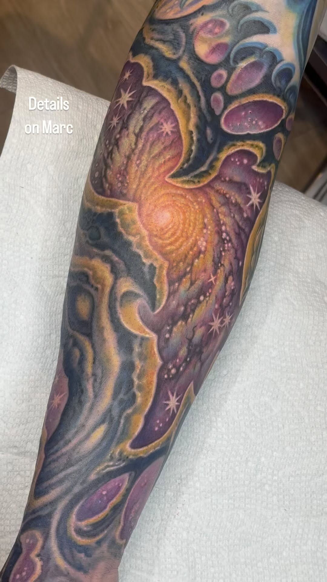 Cosmic biomech galaxy sleeve in color