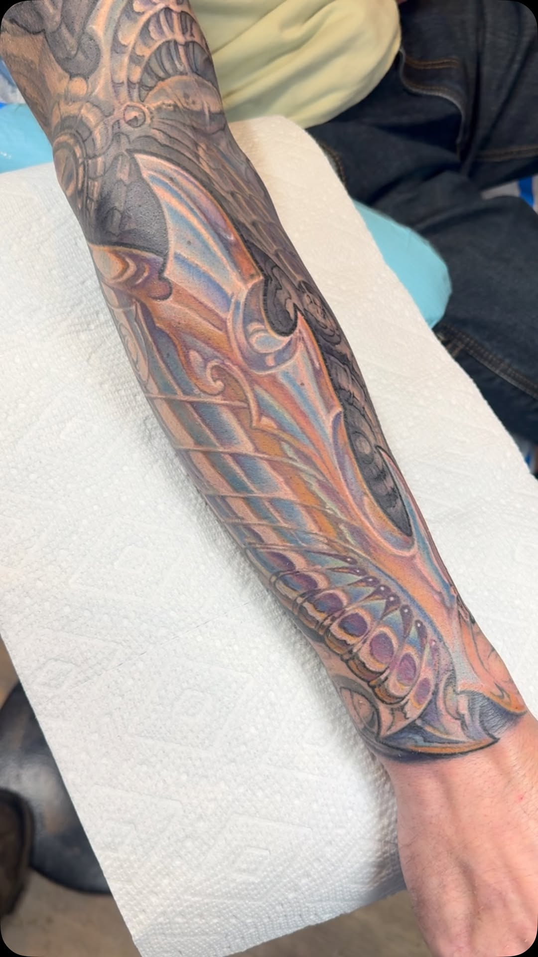 Biomechanical armor sleeve in color, forearm