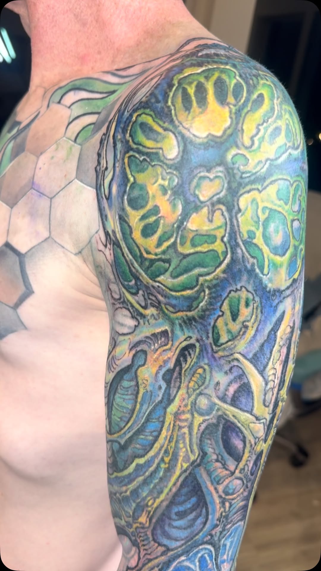 Biomechanical color sleeve coverup, shoulder