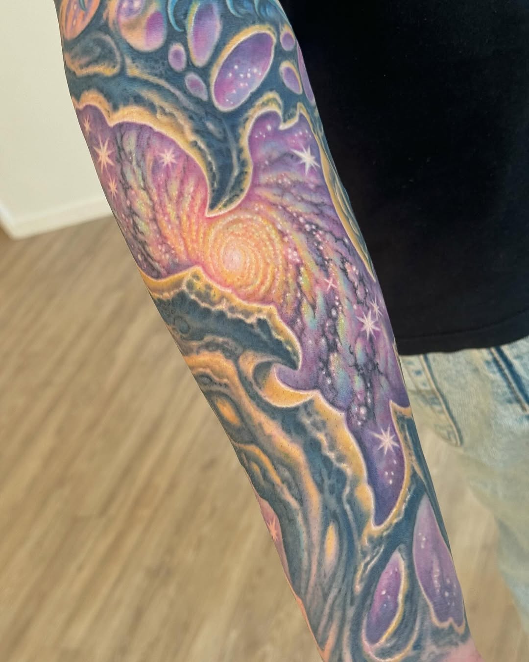 Cosmic biomechanical space sleeve in color