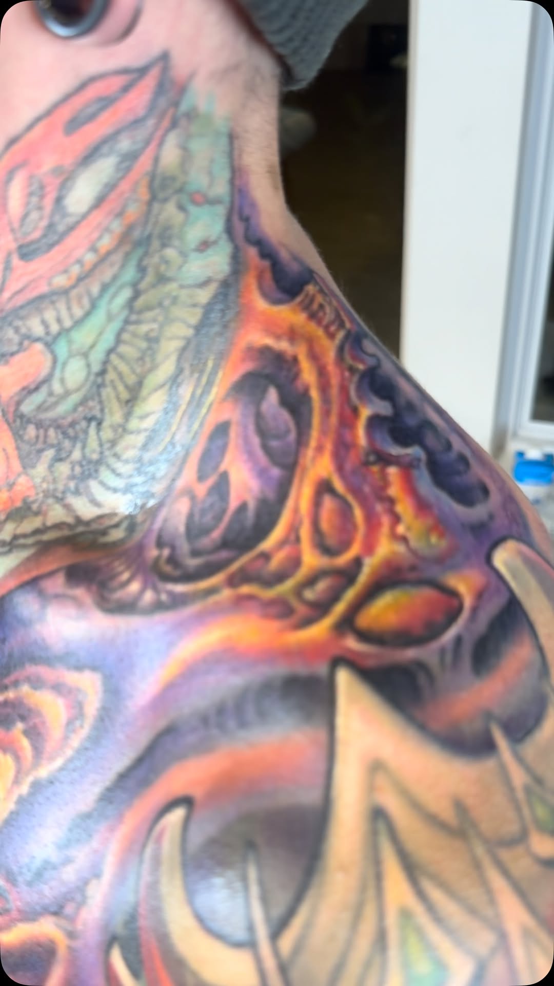 Biomechanical color chest piece with lava glow