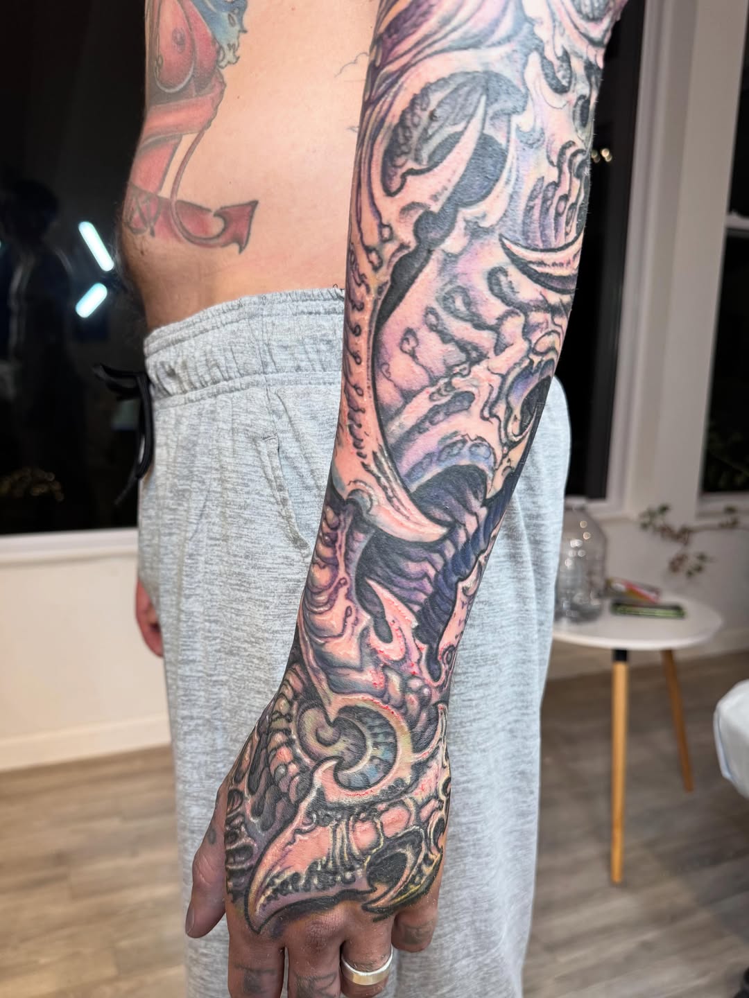 Ornamental coverup sleeve in progress, arm